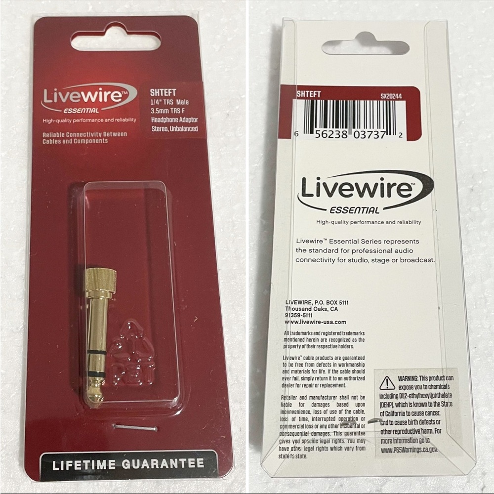 Livewire Threaded Headphone Adapter 3.5 mm TRS Female to 1/4" TRS Male New